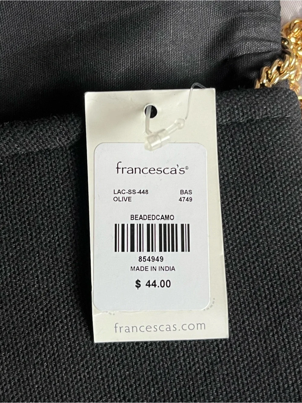 Francesca’s Gold, Black & Green Beaded Clutch with Gold Tone Chain Strap